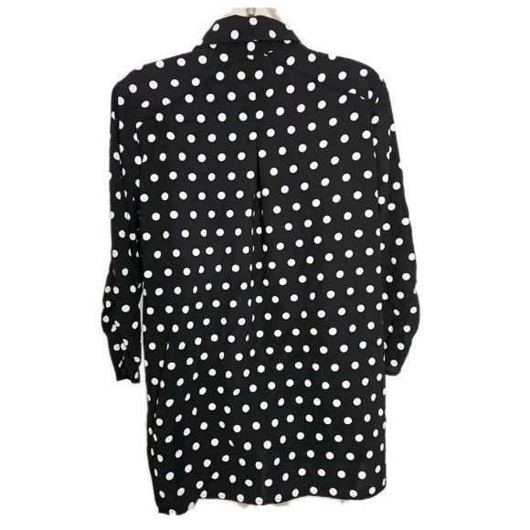 Susan Graver Top Womens Size S Black White Polka Dot Blouse 3/4 Sleeve Button Up - Picture 2 of 3